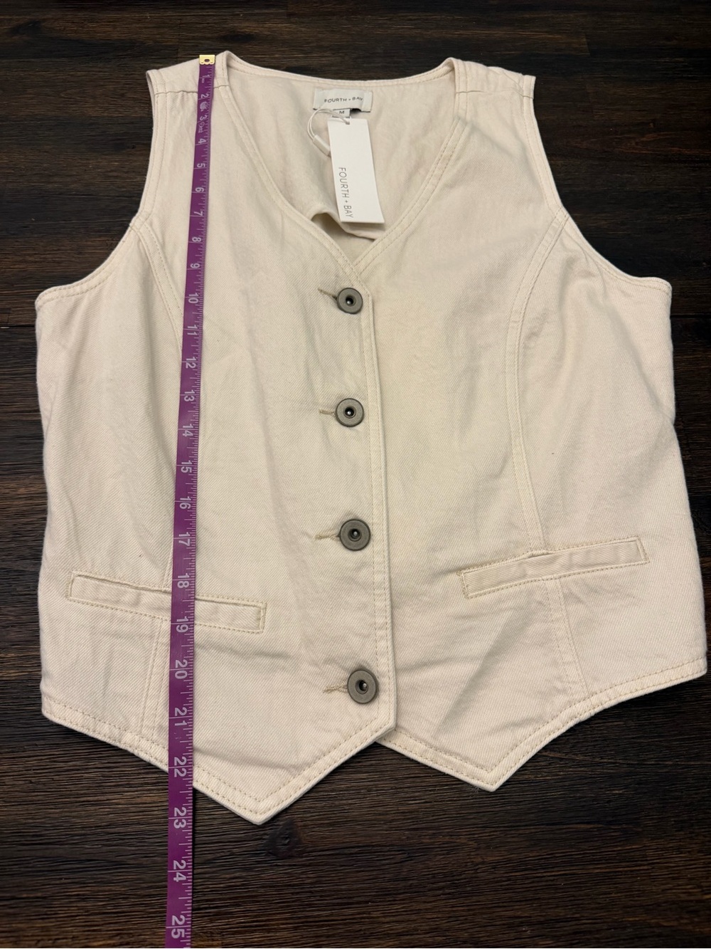 Cream Button-Front Cotton Vest - Picture 4 of 4